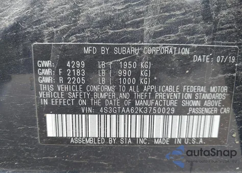 2019 Subaru Impreza 2.0I z USA, uszkodzony, nr VIN 4S3GTAA62K3750029